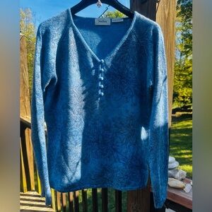 Neiman Marcus Cashmere Sweater Sz L Blue and Gold